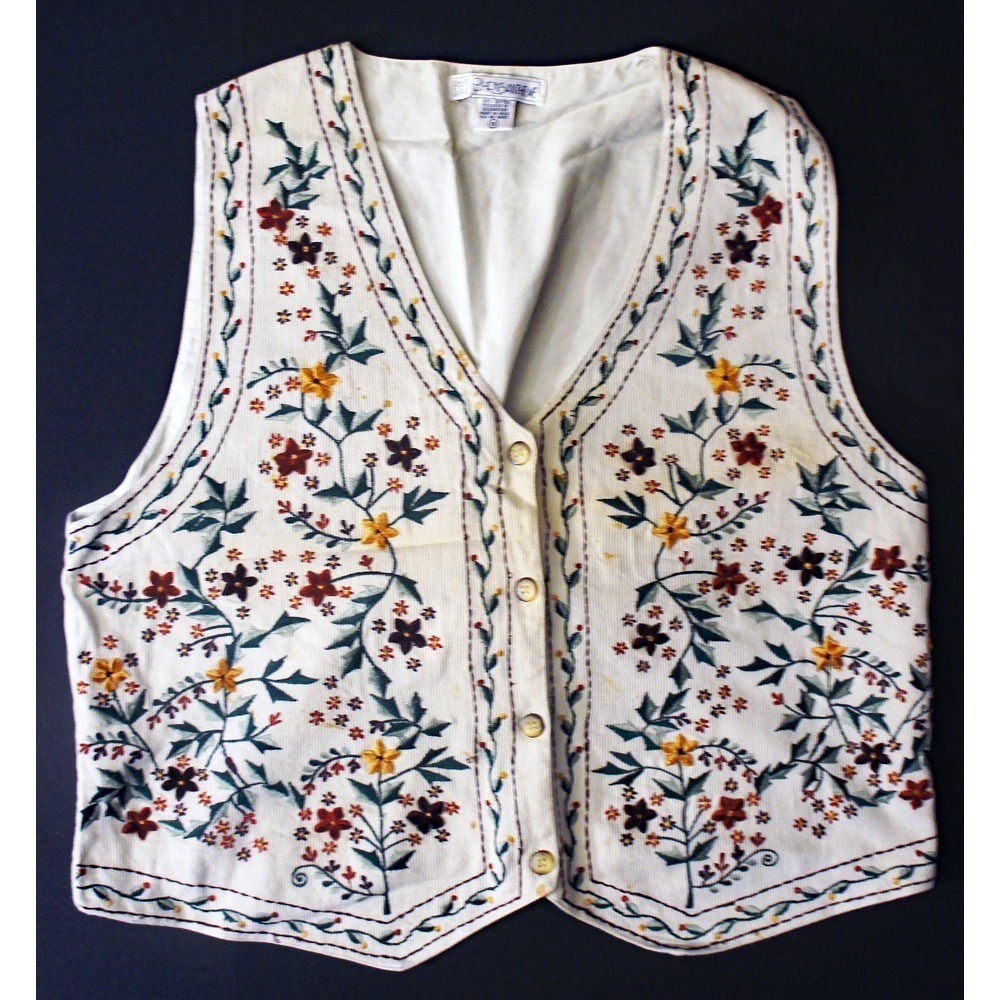 Gorgeous Ladies Chrysantheme White Beautifully Embroidered Floral Vest Size 1X - Picture 1 of 3